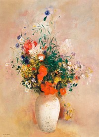Vase of Flowers (Pink Background) (1906) by <a href="https://www.rawpixel.com/search/Odilon%20Redon?sort=curated&amp;page=1">Odilon Redon</a>. Original from The MET museum. Digitally enhanced by rawpixel.