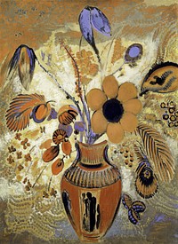 Etruscan Vase with Flowers (1900&mdash;1910) by <a href="https://www.rawpixel.com/search/Odilon%20Redon?sort=curated&amp;page=1">Odilon Redon</a>. Original from The MET museum. Digitally enhanced by rawpixel.