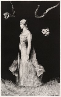 Haunting (1893&mdash;1894) by <a href="https://www.rawpixel.com/search/Odilon%20Redon?sort=curated&amp;page=1">Odilon Redon</a>. Original from The MET museum. Digitally enhanced by rawpixel.