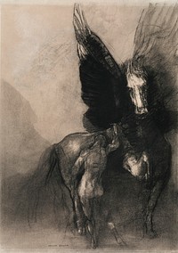 Pegasus and Bellerophon (1888) by <a href="https://www.rawpixel.com/search/Odilon%20Redon?sort=curated&amp;page=1">Odilon Redon</a>. Original from The MET museum. Digitally enhanced by rawpixel.