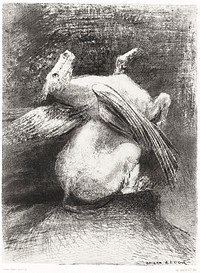 The Impotent Wing Did Not Lift the Animal Into That Black Space (1883) by <a href="https://www.rawpixel.com/search/Odilon%20Redon?sort=curated&amp;page=1">Odilon Redon</a>. Original from the National Gallery of Art. Digitally enhanced by rawpixel.