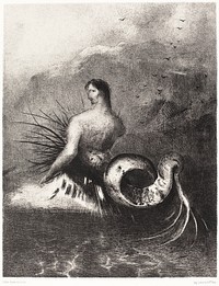 The Siren Clothed In Barbs, Emerged From the Waves (1883) by <a href="https://www.rawpixel.com/search/Odilon%20Redon?sort=curated&amp;page=1">Odilon Redon</a>. Original from the National Gallery of Art. Digitally enhanced by rawpixel.