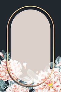 Golden oval peony frame vector