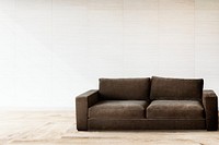 Brown couch against a white wall mockup