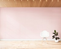 Chair and a plant against a pink wall mockup