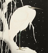 Heron in snow (ca. 1925&ndash;1936) by <a href="https://www.rawpixel.com/search/Ohara%20Koson?sort=curated&amp;page=1">Ohara Koson</a>. Original from The Rijksmuseum. Digitally enhanced by rawpixel.