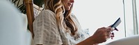 Woman using a digital tablet during coronavirus quarantine at home