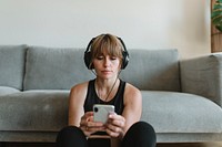 Woman listening to music during coronavirus quarantine