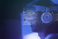 Man wearing VR headset smart technology