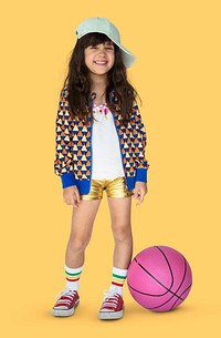 Little Girl Smiling Happiness Basketball Sport Portrait