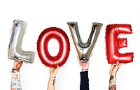 Diverse hands holding love balloon