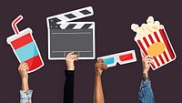 Hands holding movie icons clipart