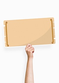 Hand holding a blank signage cardboard prop
