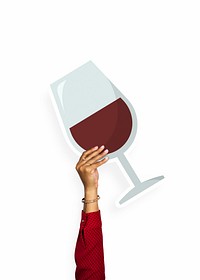 Hand holding a glass of red wine cardboard prop