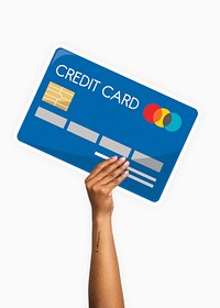 Hand holding a credit card cardboard prop