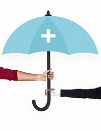 Hands holding a protection umbrella