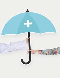 Hands holding a protection umbrella