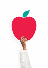 Hand holding an apple cardboard prop