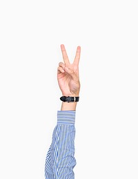 Hand showing V-shape victory gesture