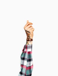 Person showing fist isolated on white background