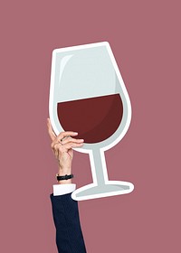 Hand holding a glass of red wine clipart