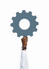 Hand holding a cog icon clipart