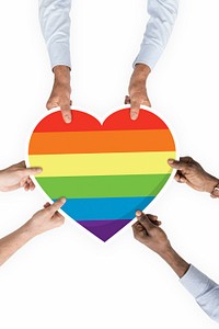 Hands holding a lgbt rainbow heart