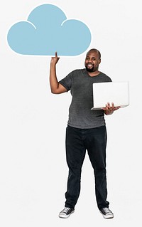 Cheerful man with an online cloud storage symbol