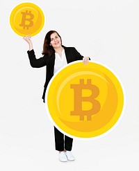 Businesswoman investing in bitcoin cryptocurrency electronic cash