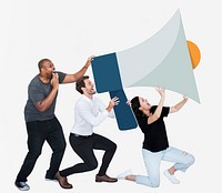 People announcing by a megaphone