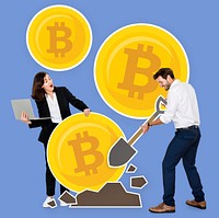 Businesspeople mining bitcoin cryptocurrency electronic cash