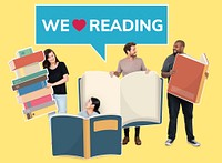 Diverse people holding reading book icons