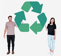 People holding a green recycle symbol