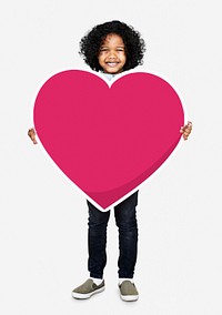 Happy kid holding a heart icon