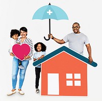 Happy family with house insurance