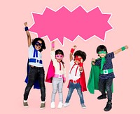 Happy children with cool superpowers