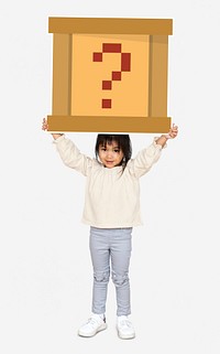 Little girl holding a question box