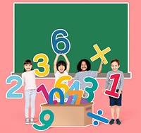 School kids learning mathematics with numbers