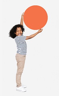 Happy kid holding an orange empty board
