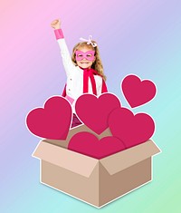 Superhero with a box full of hearts