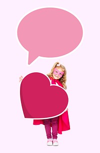 Happy girl with a speech bubble and a heart