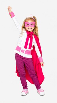 Girl wearing a pink superhero costume