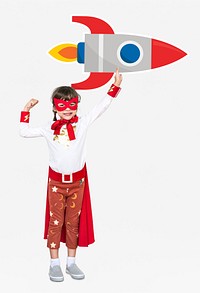 Superhero girl holding a rocket