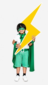 Young superhero with a lightning bolt