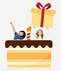 Happy kids celebrating a birthday party with cake