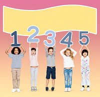 Cheerful kids holding numbers one to five