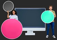 People in front of a computer monitor icon
