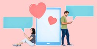 Couple texting loving messages to each other