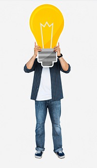 Man holding a light bulb icon