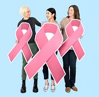 Women holding breast cancer ribbons